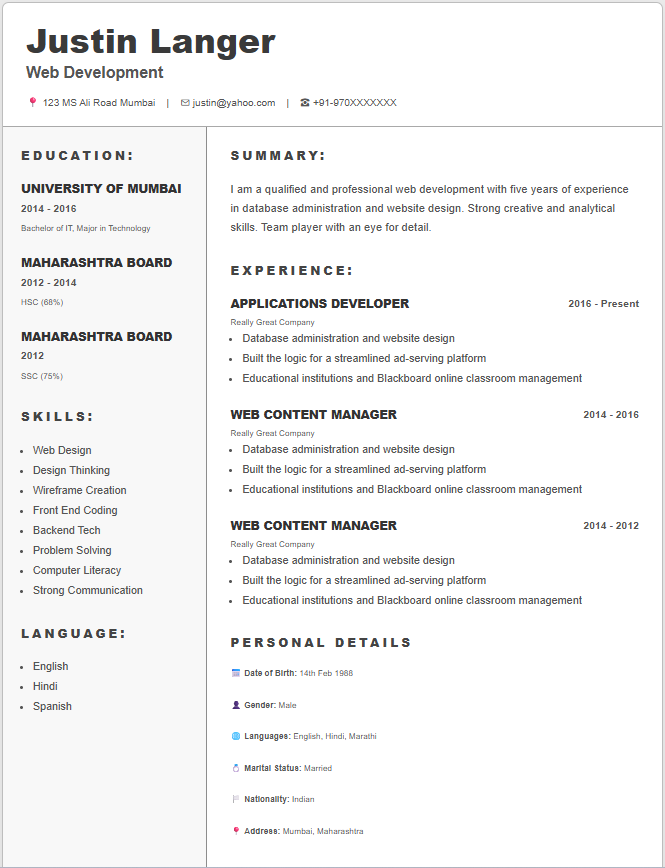 Modern Sidebar Resume